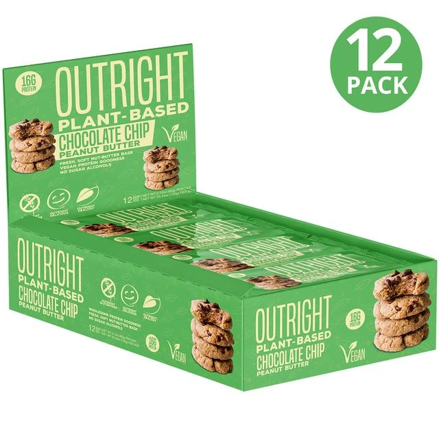 MTS Nutrition OUTRIGHT Plant-Based Protein Bar-60g Bar (12-Pack)-Chocolate Chip Peanut Butter-
