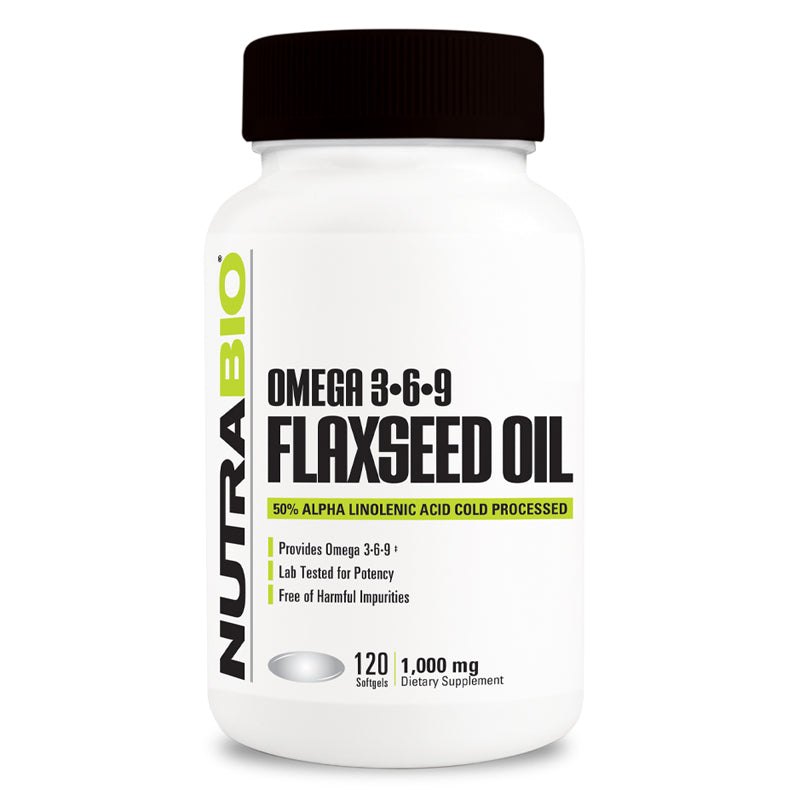 NUTRABIO OMEGA-3.6.9 FLAXSEED OIL 5% Alpha Linolenic Acid Cold Processed 120 SOFTGELS