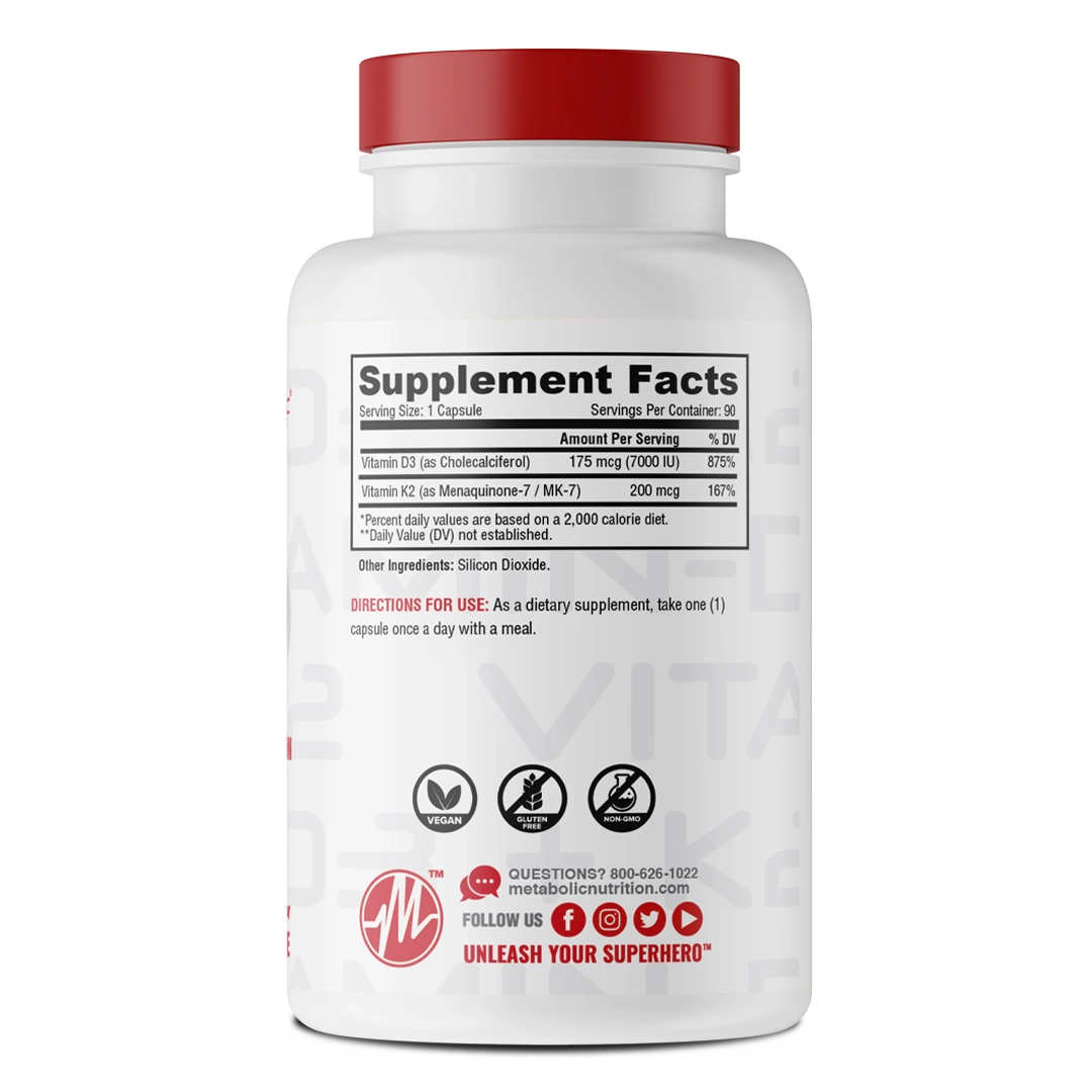 Metabolic Nutrition - Vitamin D3+K2 - 180 Capsules