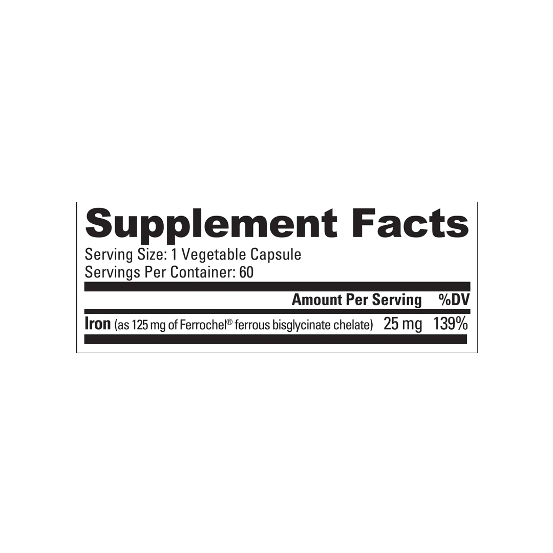 NutraBio - Iron Glycinate (25mg) - 60 Capsules