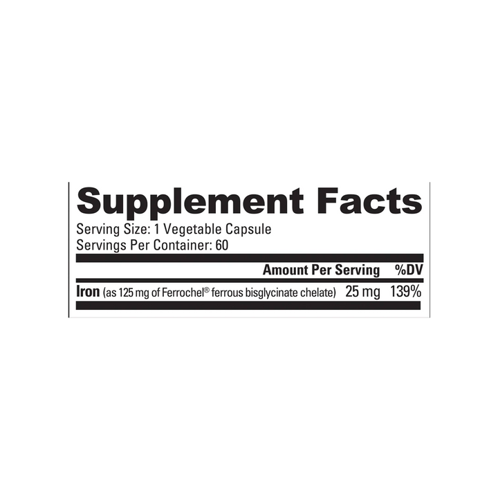 NutraBio - Iron Glycinate (25mg) - 60 Capsules