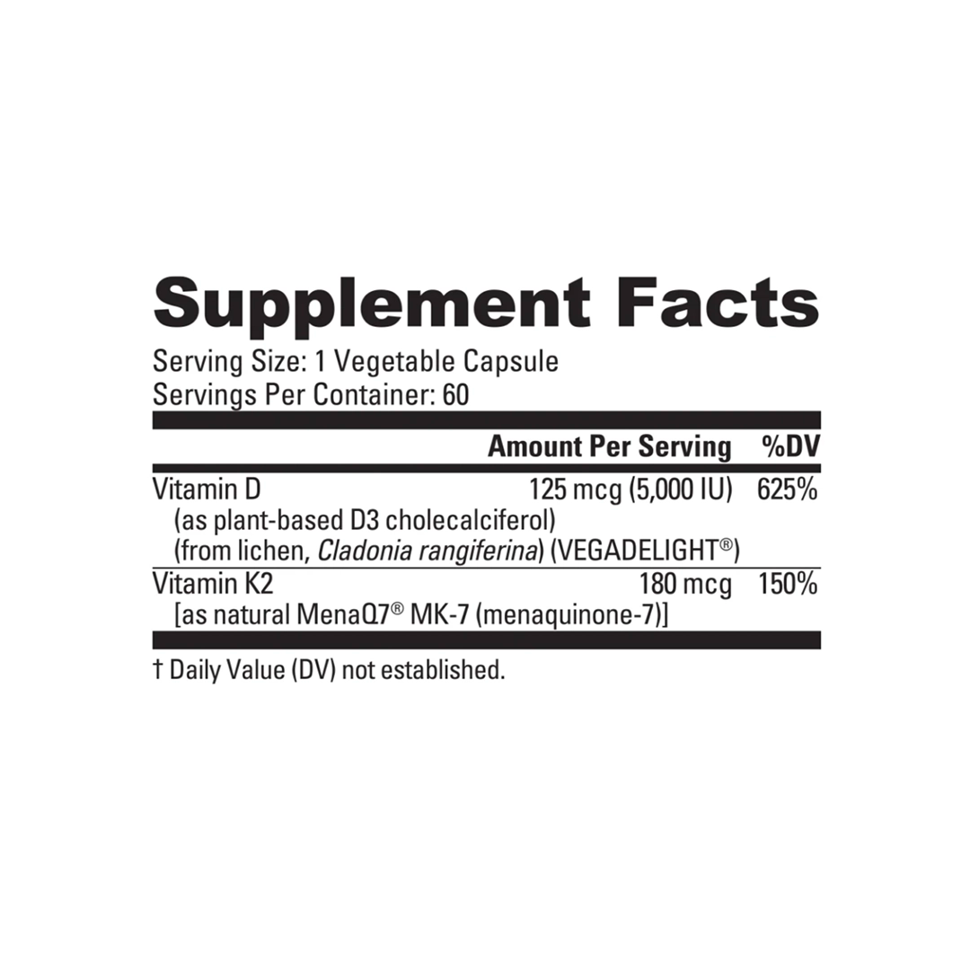 NutraBio - D3+K2 - 60 Veggie Capsules