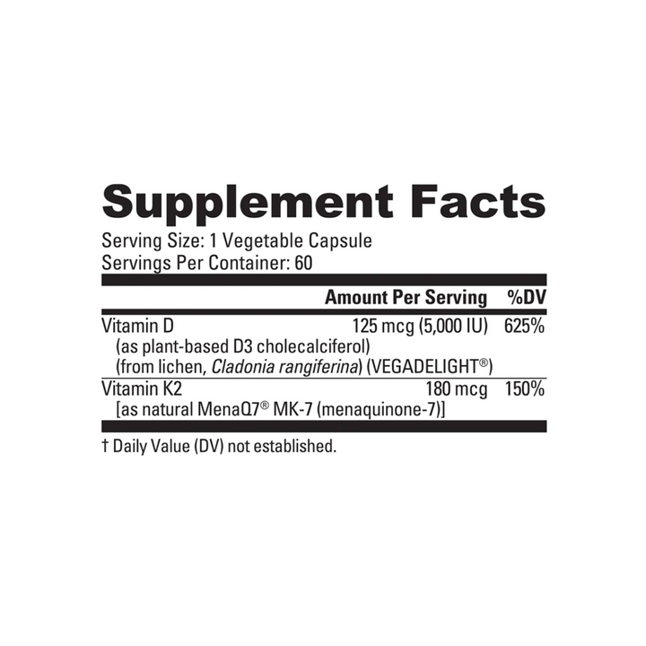 NutraBio - D3+K2 - 60 Veggie Capsules