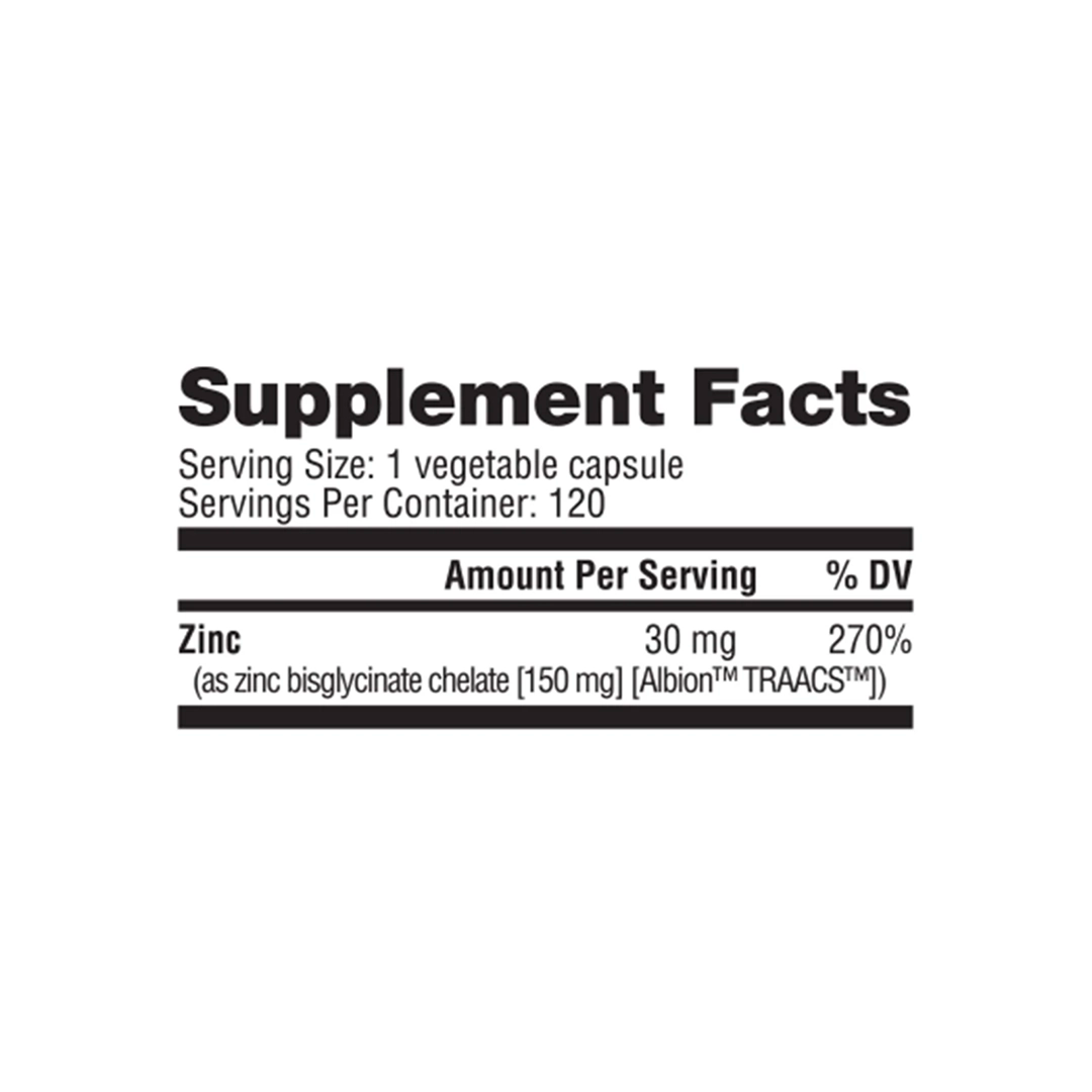 NutraBio - Zinc Chelate (30mg) - 120 Capsules
