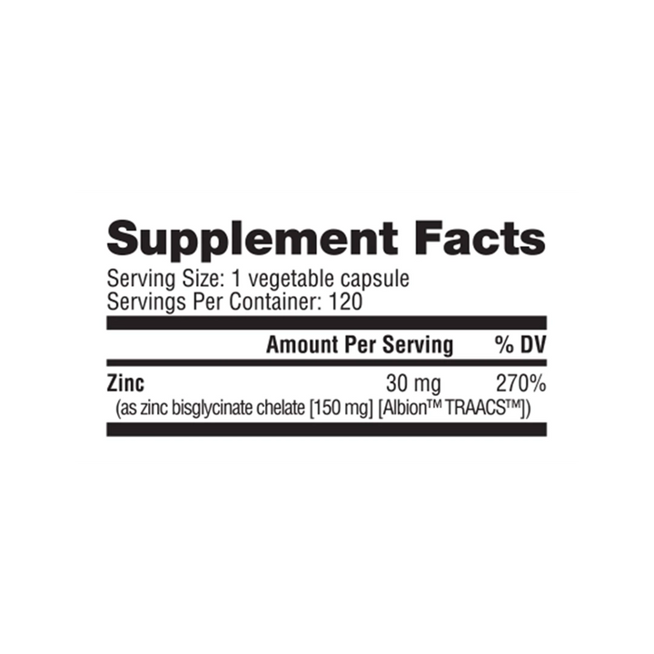 NutraBio - Zinc Chelate (30mg) - 120 Capsules