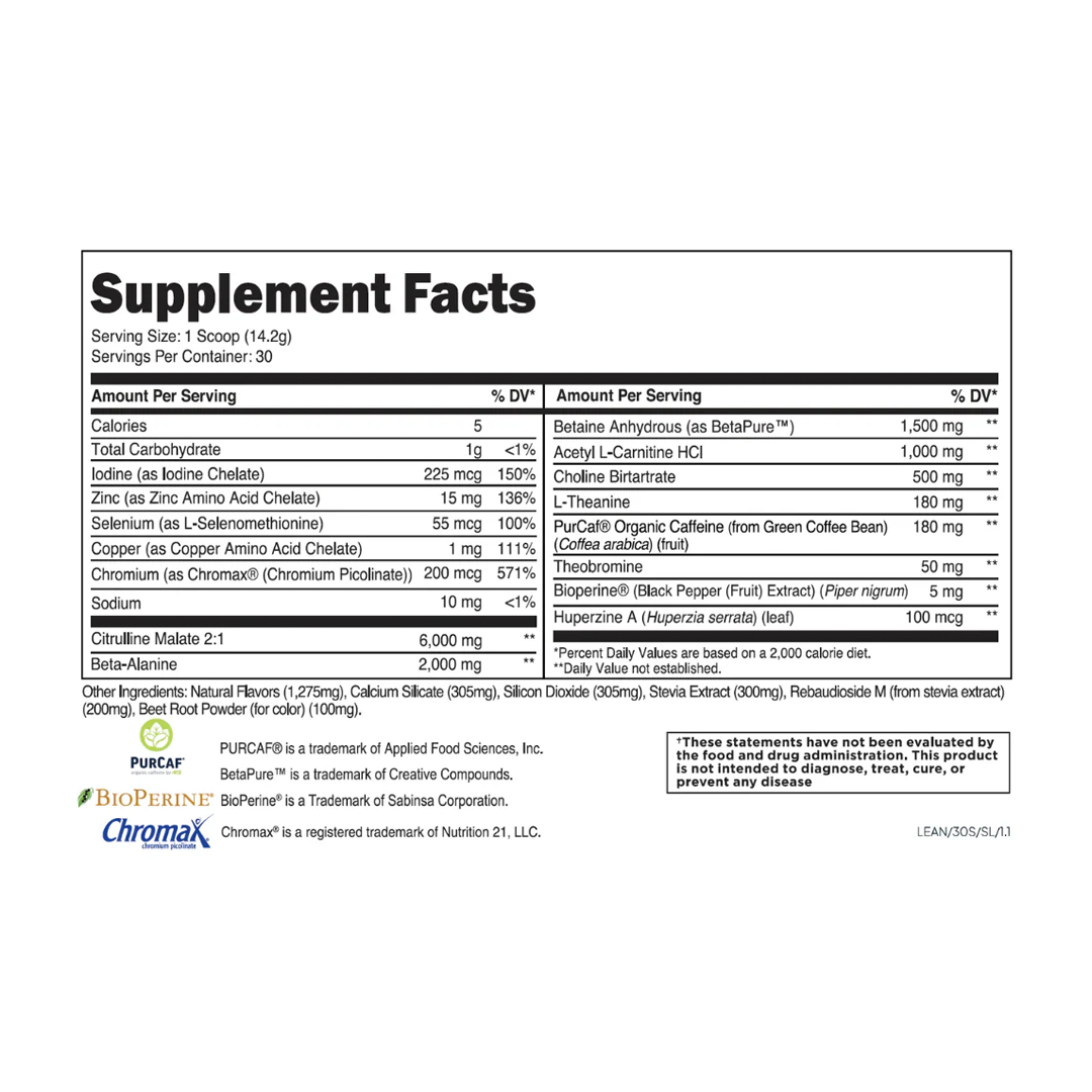 Transparent Labs Lean Pre-Workout Thermogenic Cutting Formula
