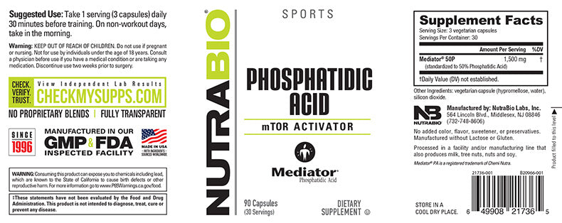 NutraBio - PHOSPHATIDIC ACID (Mediator) - 90 Capsules