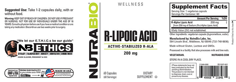 NutraBio - R-Lipoic Acid - 60 Capsules