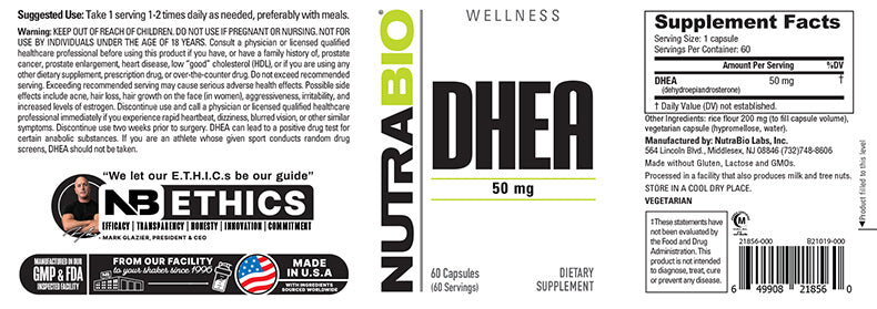 NutraBio - DHEA - (50mg) 60 Capsules