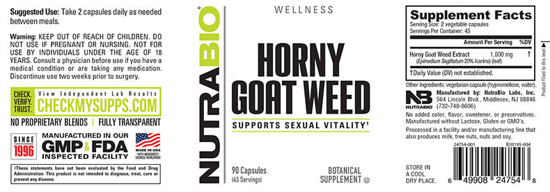 NutraBio - HORNY GOAT WEED - 90 Capsules