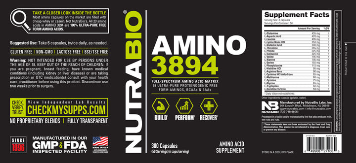 NutraBio - AMINO 3894 - 300 Capsules