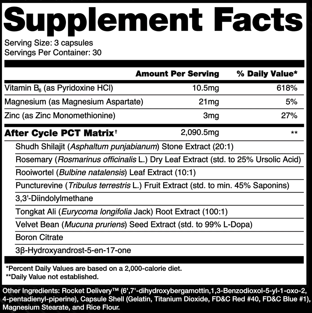 Alchemy Labs After Cycle PCT 90 Capsules Supplement Facts Panel