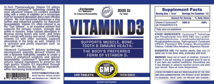 Hi-Tech Pharmaceuticals - VITAMIN D3 (2000iu) 100 Tablets-