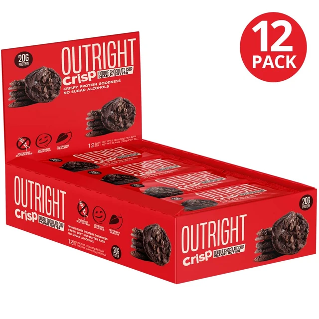 MTS Nutrition OUTRIGHT Crisp-60g Bar (12-Pack)-Double Chocolate Chip Peanut Butter-