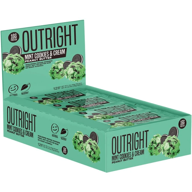 MTS Nutrition OUTRIGHT Real Whole Food Protein Bar-60g (12-Pack)-Mint Cookies & Cream Peanut Butter-