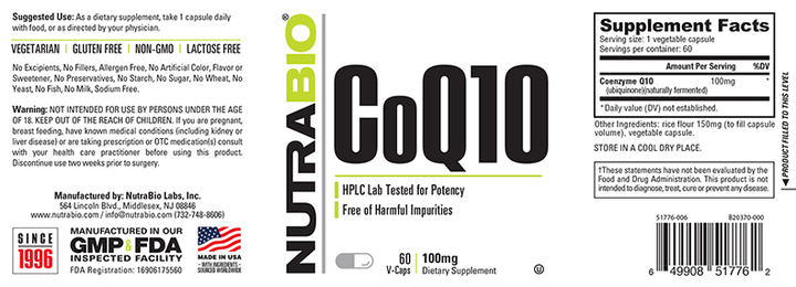 NutraBio CoQ10 (100mg) 60 V-Caps-