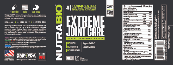 NutraBio EXTREME JOINT CARE 120 Vegetable Capsules-