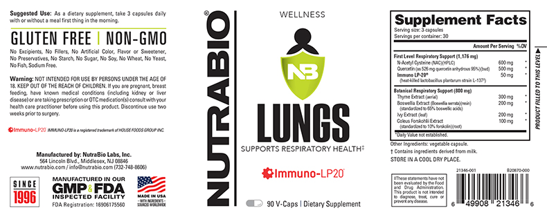 NutraBio LUNGS 90 Vegetable Capsules-
