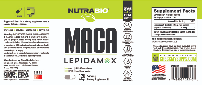 NutraBio - MACA LEPIDAMAX (525mg) 120 Vegetable Capsules-