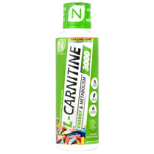 NutraKey - L-CARNITINE 3000-31 Servings (16 fl oz)-Sour Gummy Worms-