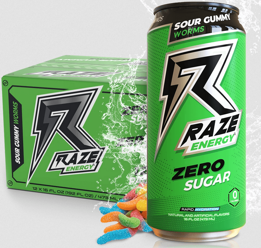 REPP Sports - RAZE Energy Drink-12-Pack-Sour Gummy Worms-